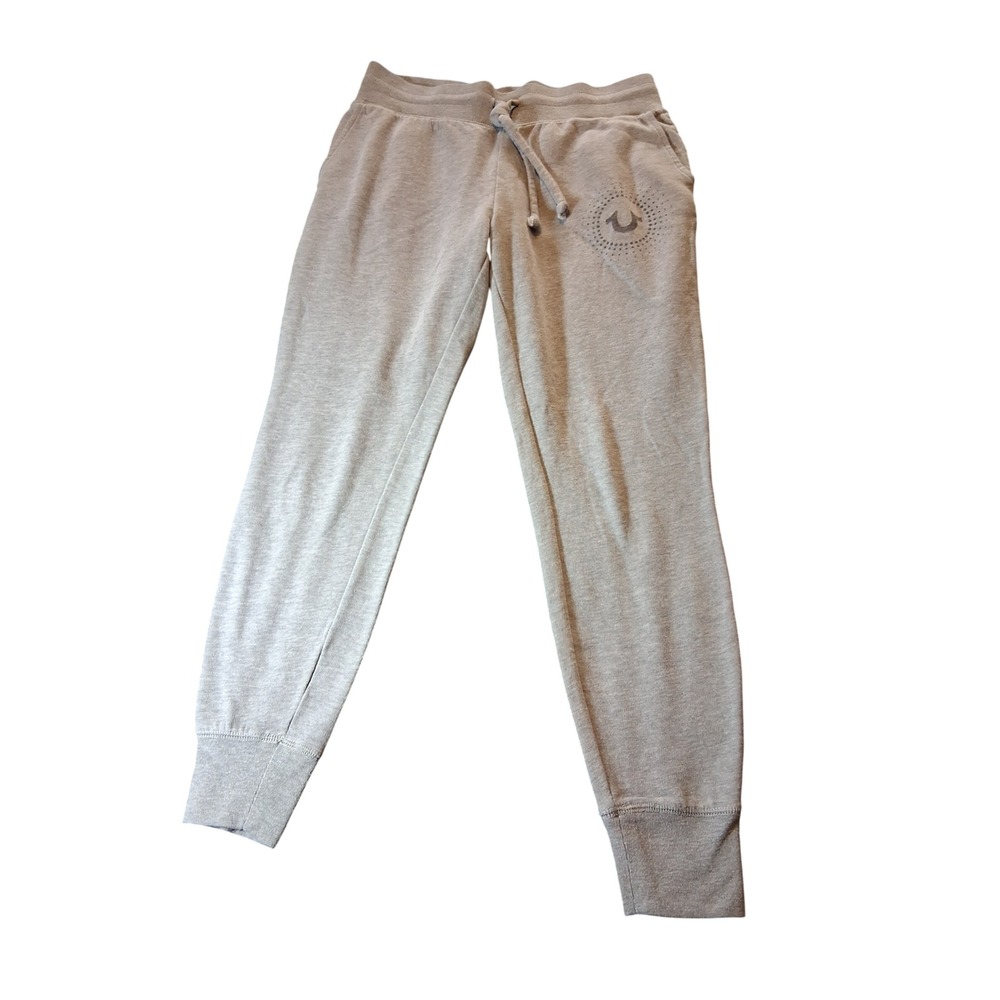 True Religion Womens Heather Gray Horseshoe Logo Jogger Sweatpants Small
